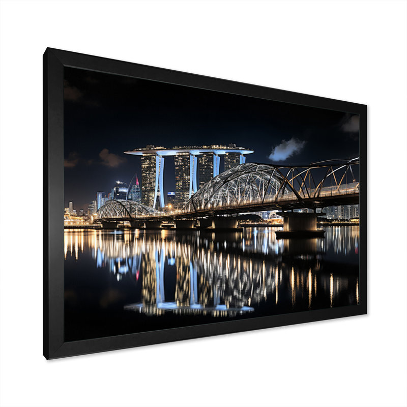 Singapour, beau, paysage urbain, noir, impression, H 12 po x l 20 po x P 1 po, Cadre photo noir