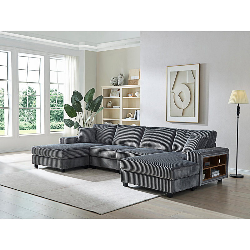Canapé convertible combiné en forme de U, canapé moderne confortable de grande taille à 4 places, Velours côtelé gris foncé