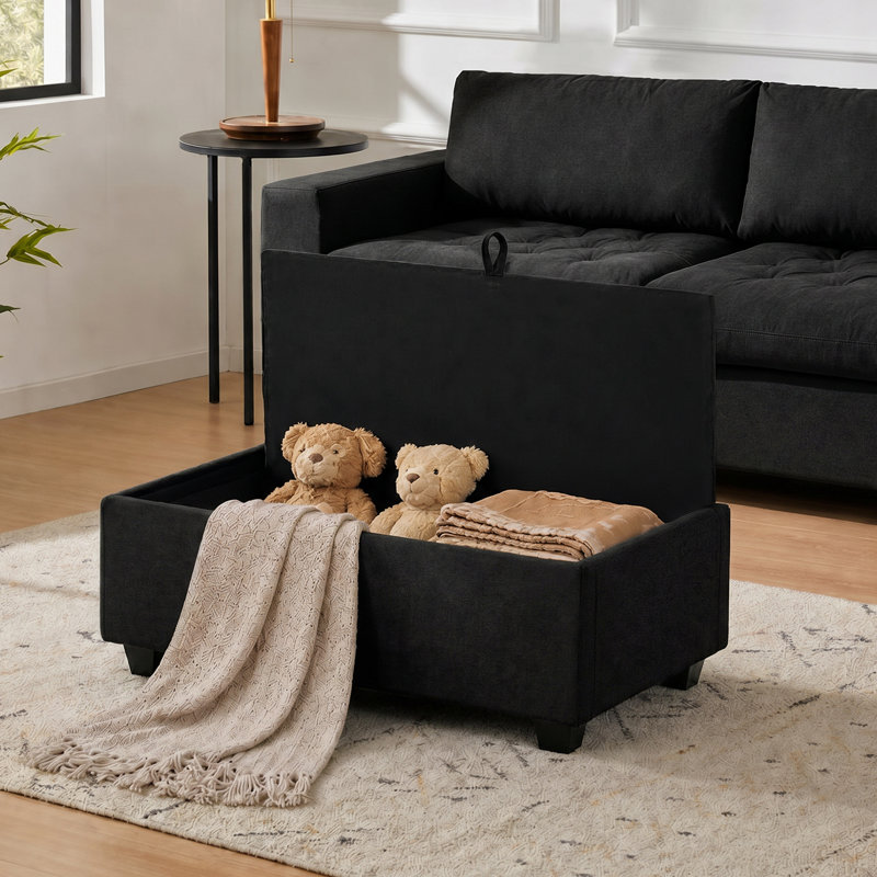 Repose-pieds rembourré rectangulaire avec rangement, Dark Gray