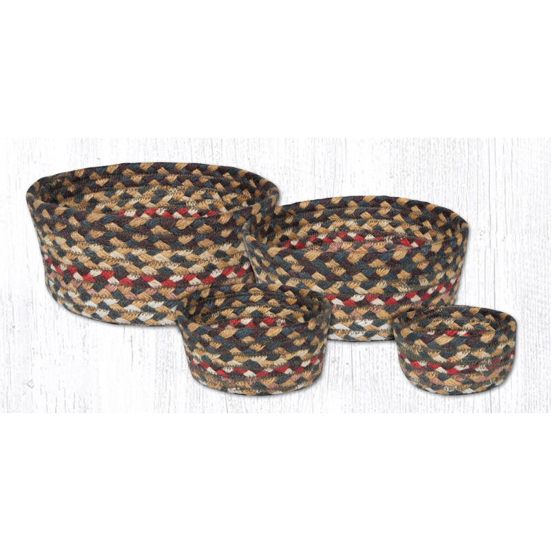 Earth Rugs Round Jute Casserole Baskets – Rustic Serving, 9"x9", Set of 4, Light & Dark Blue/Mustard