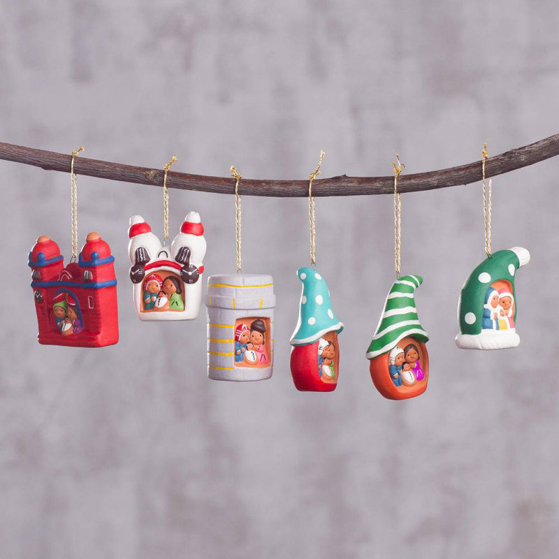 Ensemble d’ornement figurine suspendu en céramique crèche 6 pièces