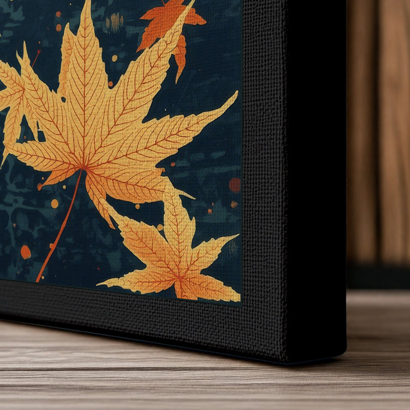 Autumn Leaves Adrift Modern - Wrapped Canvas, 36x24 - 91.4 x 61.0 cm, Black Border