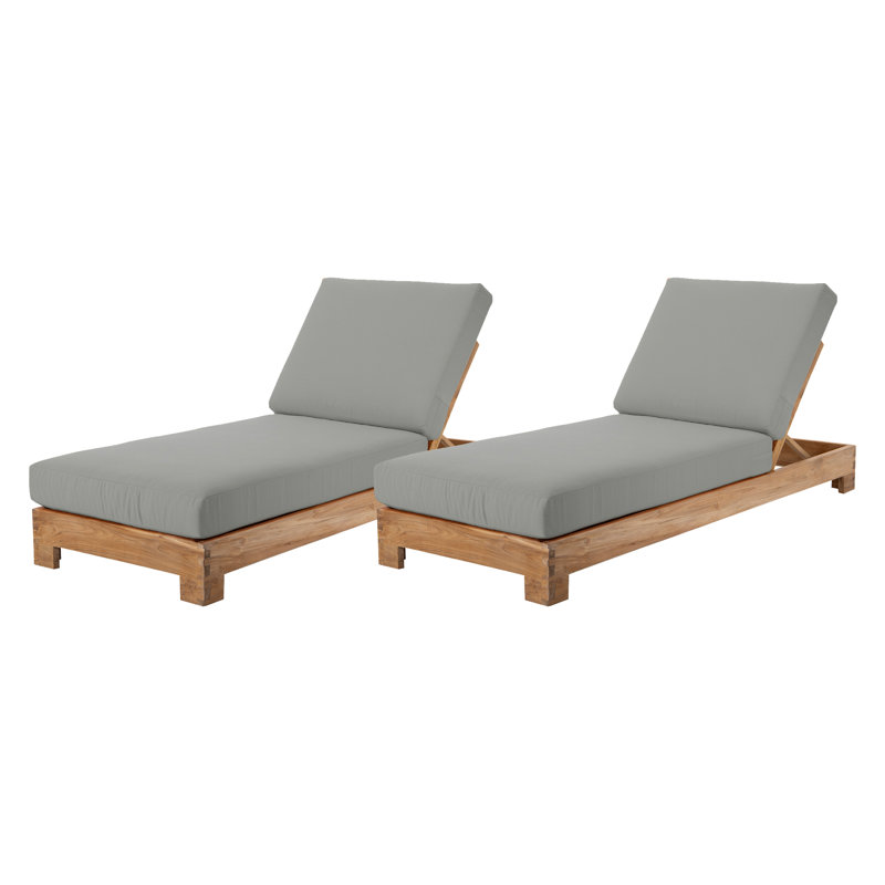 2 Pacific Teak Outdoor Chaise Loungers, Granite
