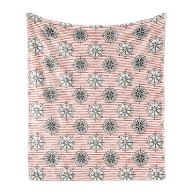 Ambesonne Nautical Fleece Throw Blanket Ship Wheel and Compass Multicolor