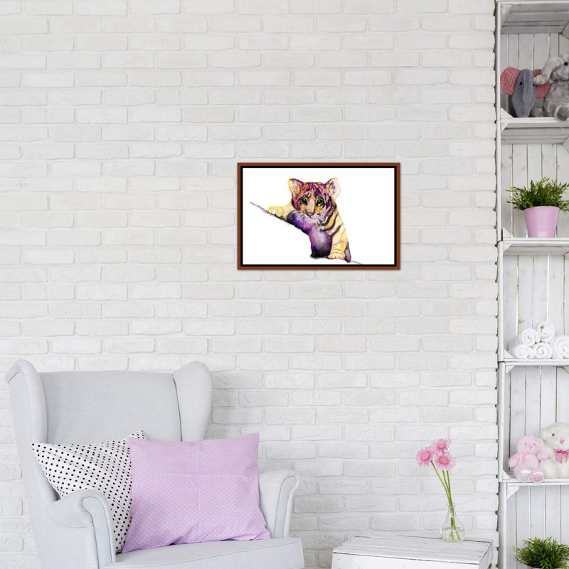 Art little tiger, H 18 po x l 26 po x P 1,5 po, Toile avec cadre en bois brun