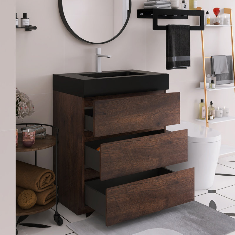 Meuble-lavabo à poser une pièce 30 po, Brun, Noir