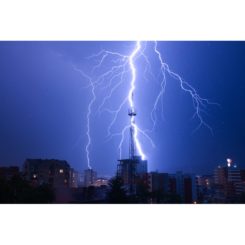 Lightning And Rain Drops by Valentinrussanov - Wrapped Canvas Print, 30cm H x 46cm W