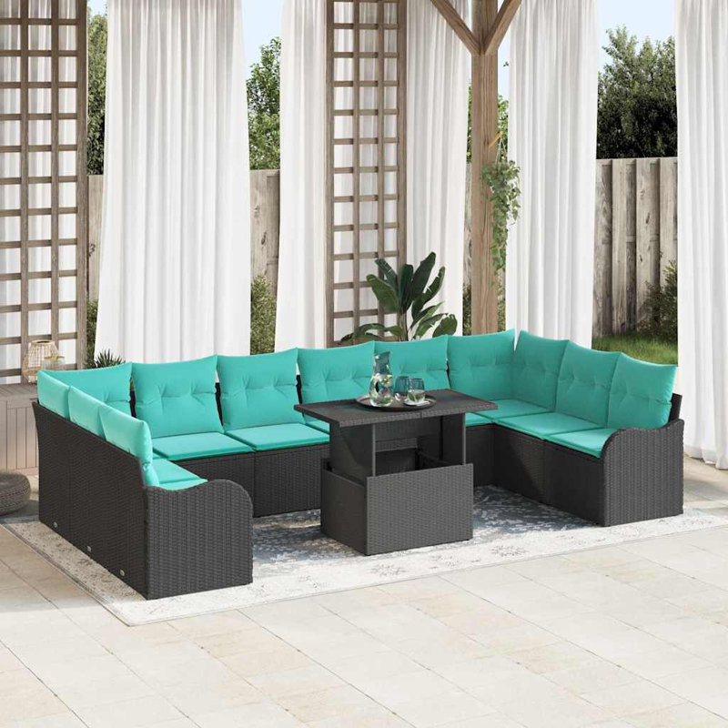 Ensemble de canapé de jardin avec coussin 11 pièces vidaXL, Coussin bleu / cadre noir