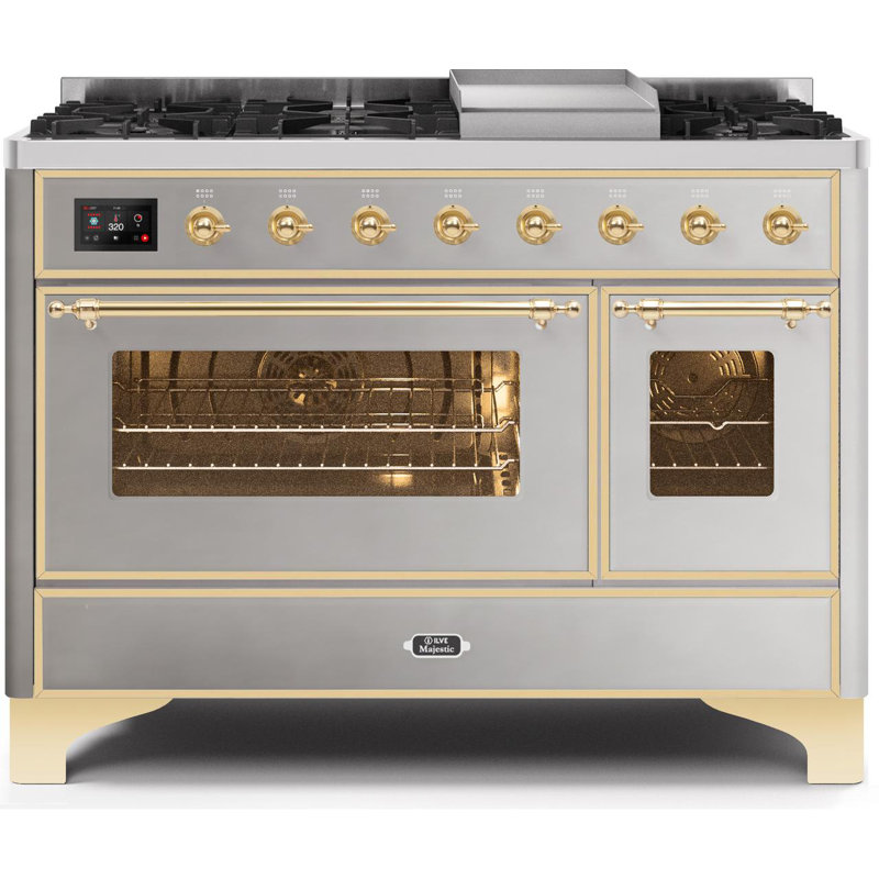 Majestic II 48" 5.02 cu. ft. Freestanding Dual Fuel Range with Griddle, Stainless Steel/Brass, Liquid Propane