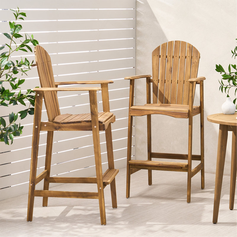 Tabourets de bar d'extérieur en bois d'acacia Adirondack, ensemble de 2, teint naturel