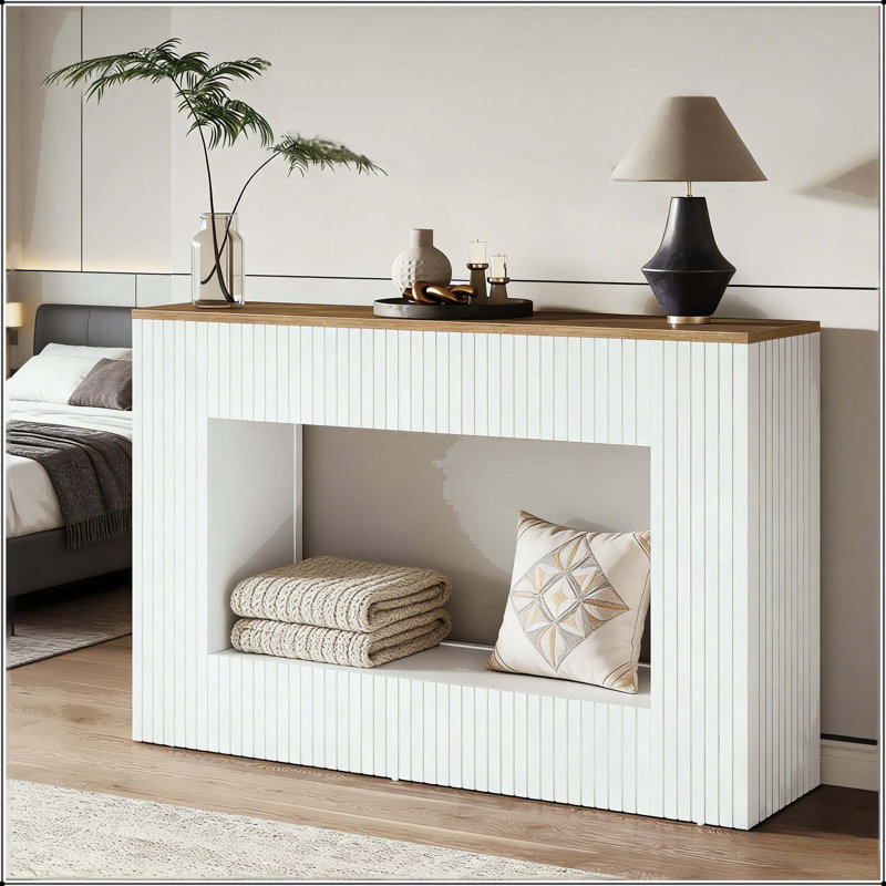 55" Fluted Console Table with Walnut Top - Modern Design