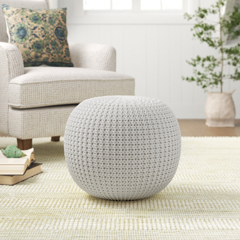 Bramble Upholstered Pouf, Ivory