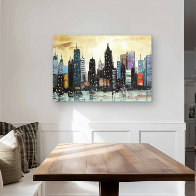 Skyline on Abstract Cityscape - Contemporary Blue Metal Print