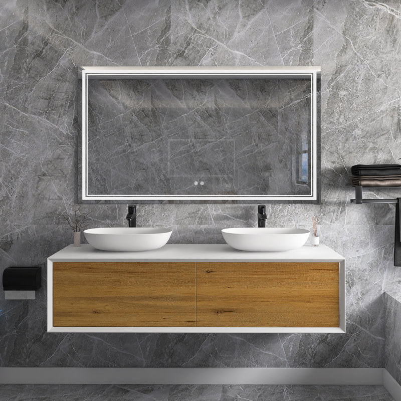 Meuble-lavabo double 63 po avec plateau en résine Richas
