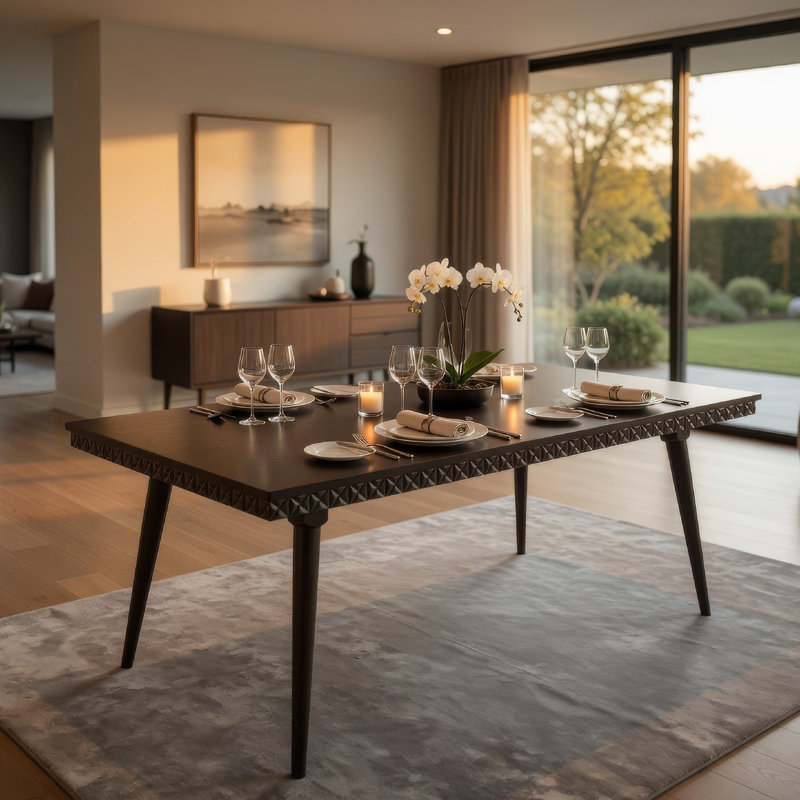 Nolan Dining Table, Dark Brown Hardwood, Rectangular 59 Inch Top