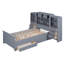 Lit plateforme simple en bois avec armoire verticale et 4 tiroirs de chaque côté - rangement et économie d'espace, gris-117989059