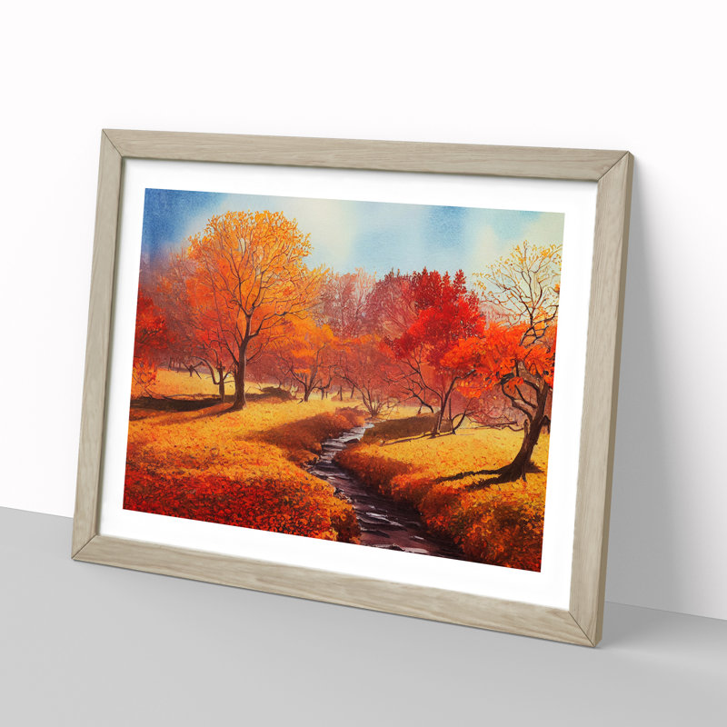 Watercolour Autumn Forest Vol.2 - Single Picture Frame Painting, Oak Framed, 25cm H x 34cm W x 2cm D