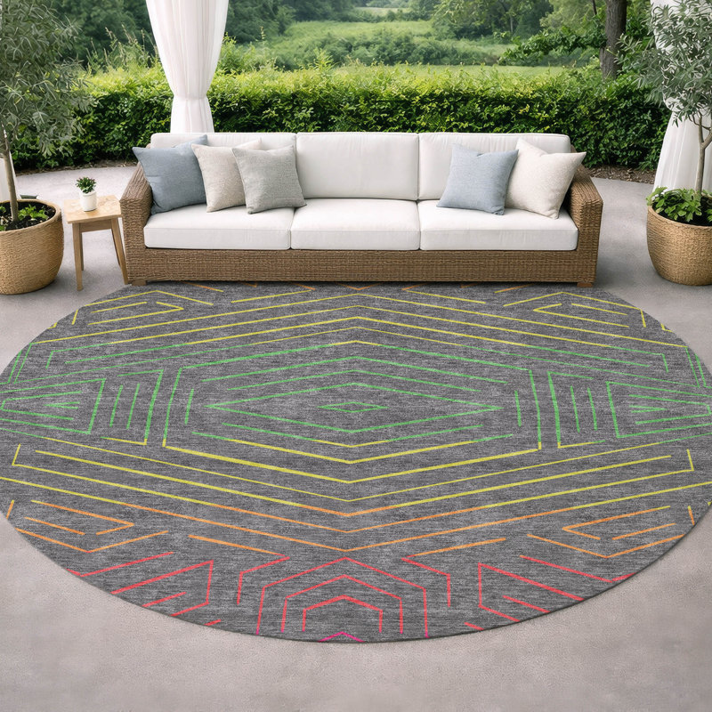 Tapis intérieur / extérieur lavable à la machine pour enfants ACN2830, Gris, Rond 8 pi