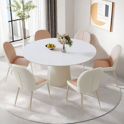 Creamy style modern simple round dining table sets