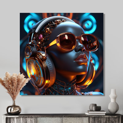 Cool Afro DJ With Headphone - Musician Wall Art Print