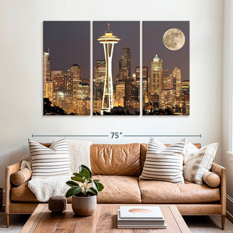Sebbie Supermoon au-dessus de Seattle, H 42 po x l 65 po