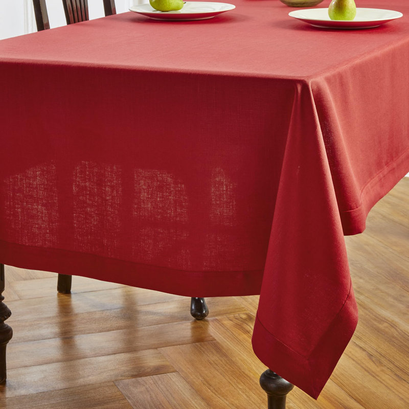Diana - 100% Pure Linen Tablecloth, 90" L x 60" W, Cherry, Solid Color