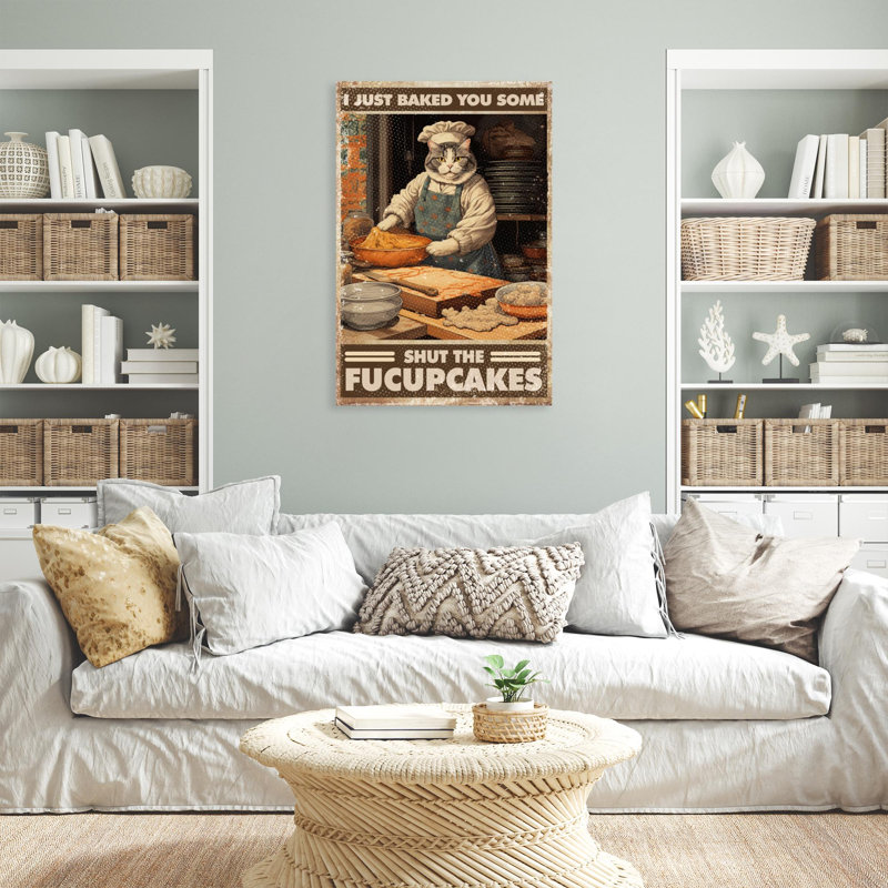 Cat Chef Shut The Fucupcakes - 1 Piece Rectangle Graphic Art Print On Wrapped Canvas, H 36 po x l 24 po x P 1,25 po