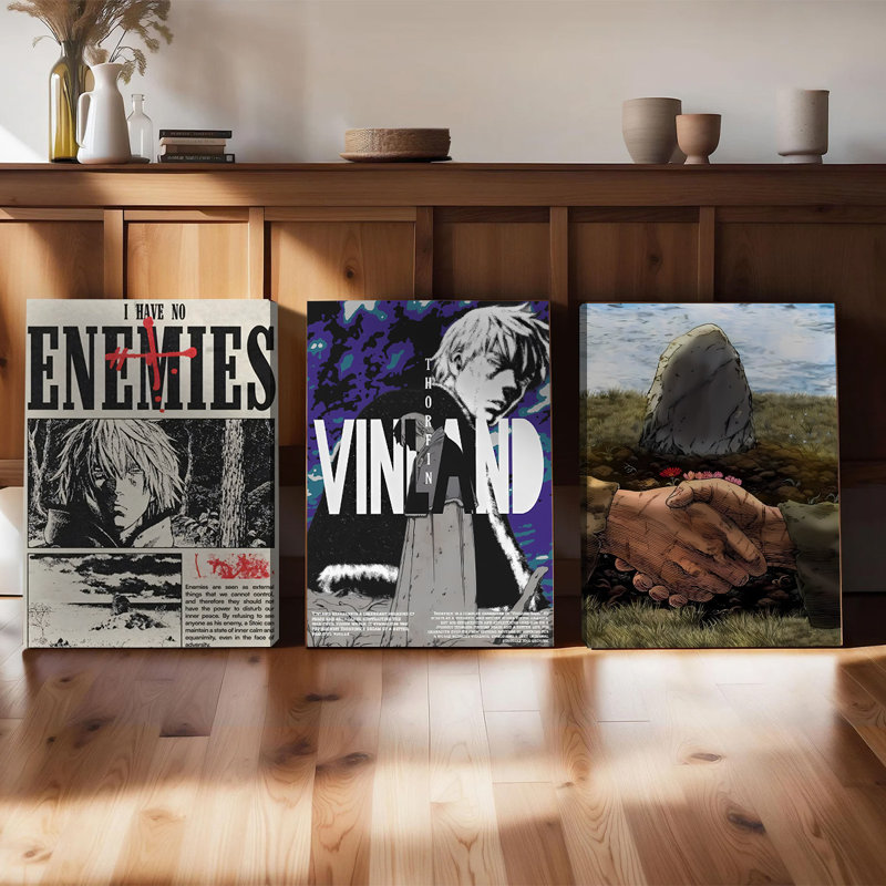 3PCS Wall Arts Posters Framed, VINLAND SAGA Anime Decorative Canvas Prints Set of 3 - Thorfinn I Have No Enemies Artwork, Manga Style Wall Art for Living Room, Bedroom, Office - Perfect Gift for Anime Fans and Manga Collectors