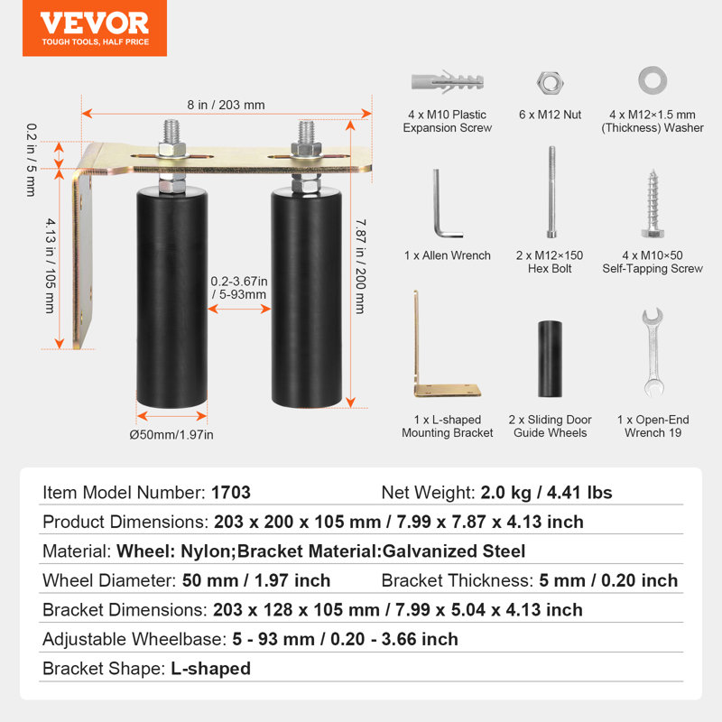 Black Steel Sliding Gate Kit with Dual Nylon Rollers