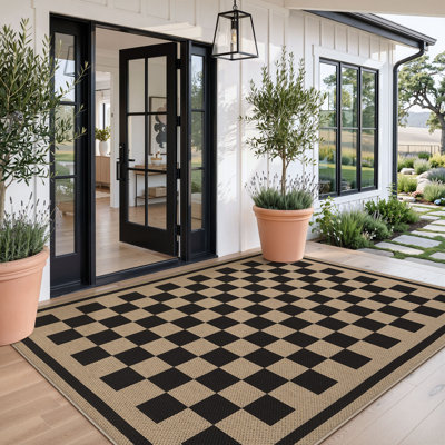 5' x 7' Faux Jute Area Rug, Black & White Checkered, Machine Washable, Non-Slip, OEKO-TEX Certified