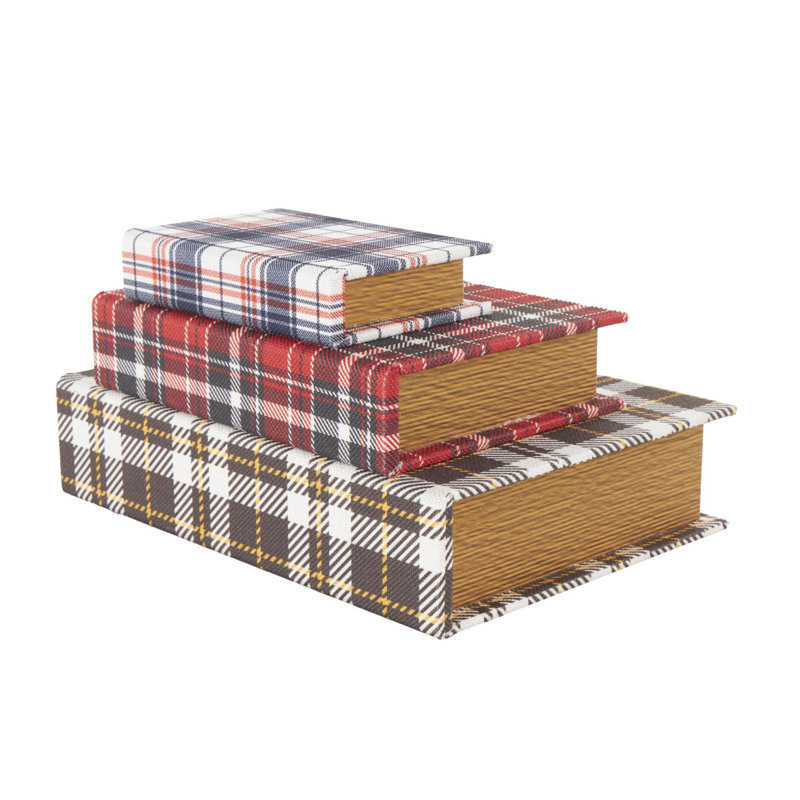 Ensemble de 3 boîtes en bois à motif écossais Desautels