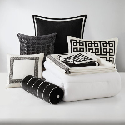 9 Pcs King Comforter With All - Season Comfort, Greek Inspired Embroidery And Quality Oversized Duvet Luxury Ensemble, Easy Care Non Visible Bartack Stitching