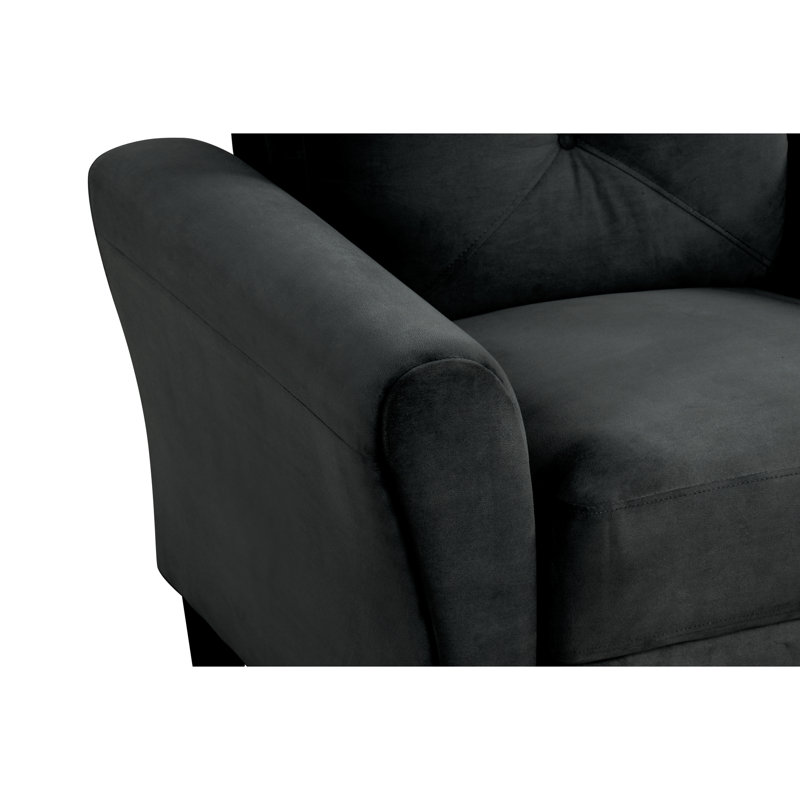 Canapé modulaire en velours noir à 2 places pour chambre de petit espace, avec coussins en mousse de soutien, bureau ou salon à ressorts en U renforcé, avec inclinaison légère