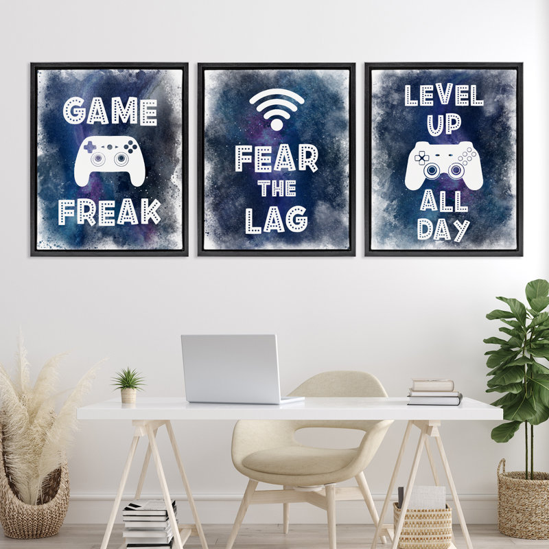 Gamer Quotes with Splash, ensemble de 3 cadres flottants, design par Marcus Prime, H 31 po x l 25 po