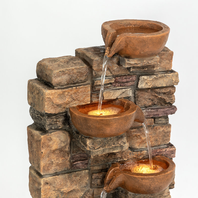  Teamson Home 73cm Outdoor 4-Tier Cascading Water Fountain with LED Lights, Brown