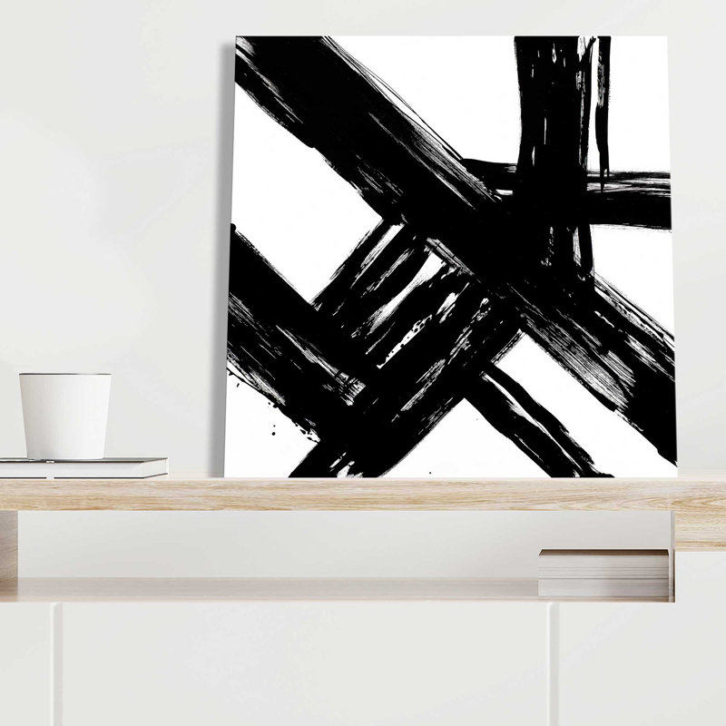 "Strokes in Noir I (Square)" par Megan Morris, reproduction sur toile, H 18 po x l 18 po x P 1 po