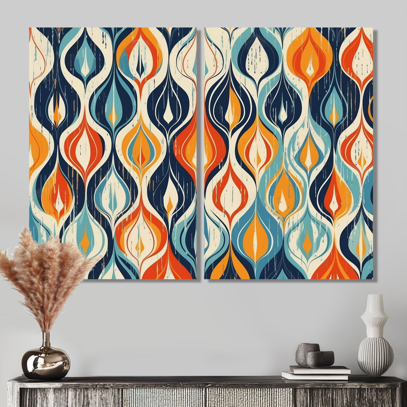 Orange et bleu, symphonie botanique III - art mural moderne vert, 36" H x 48" W, Wrapped Canvas, Does Not Apply