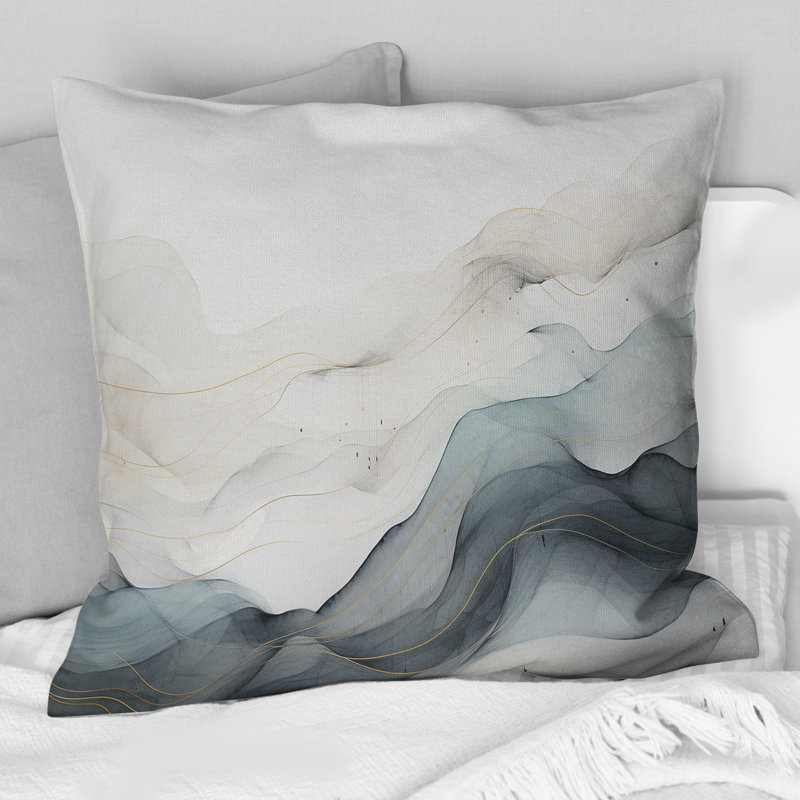 Bleu gris, dessin au trait, conceptuel abstrait II - Coussin décoratif imprimé