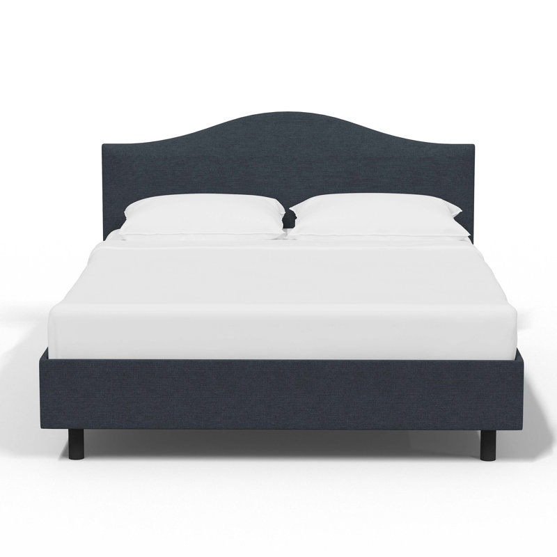 Lit plateforme tapissier, Lin bleu marine classique, Complète