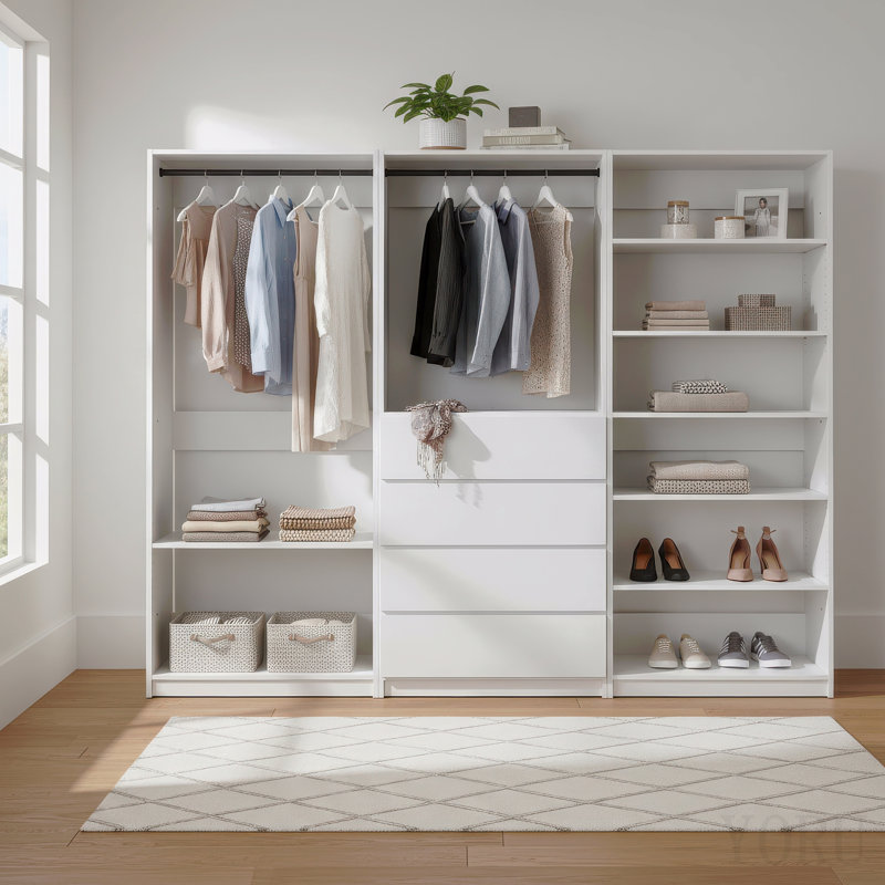 Système de placard autoportant blanc en bois