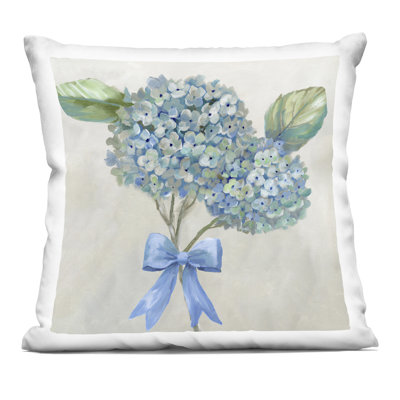 Hydrangea Beauty & Bow Decorative Printed Throw Pillow design by Nan