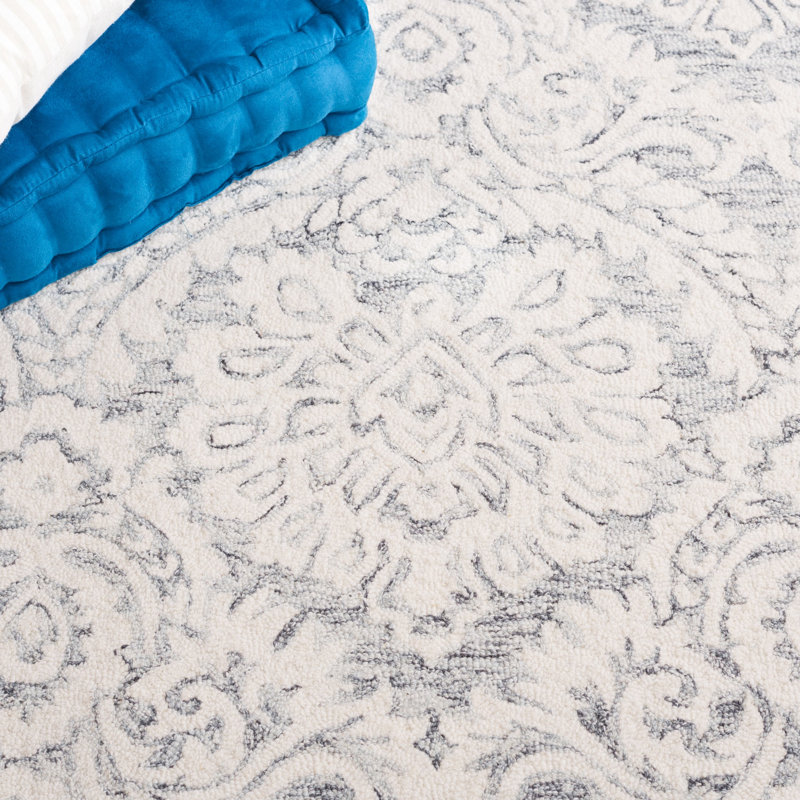 Blossom Hand Tufted Wool And Cotton With Latex Damask Rug, Rectangle 4' x 6'