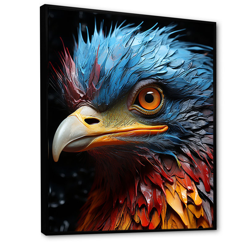 Art mural bleu, autruche bleue - autruche, salon, H 32 po x l 24 po x P 1 po, Cadre flottant noir