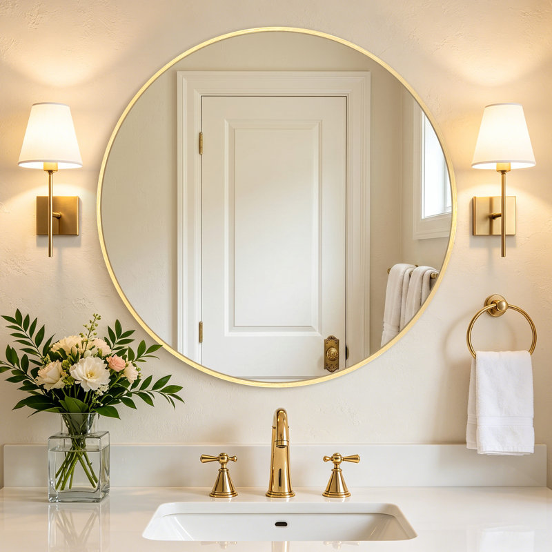 Pieterjan Metal Round Wall Mirror for Bathroom Mirror/ Vanity Mirror, 24" x 24", Brushed Gold