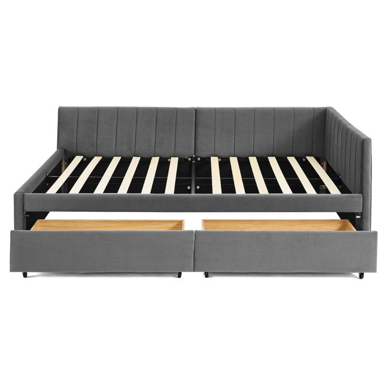 Lit rembourré en velours gris avec tiroirs de rangement - Idéal pour la chambre à coucher