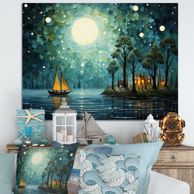 Clair de lune fantaisiste, bateau de pirate, Contes des marées - Art mural pirate