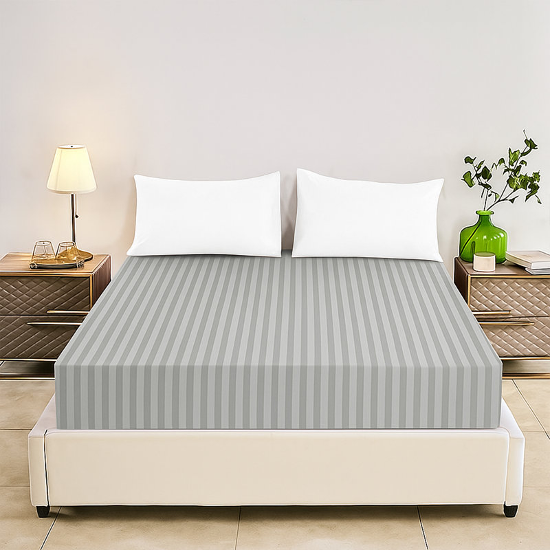Tabbitha Striped Microfiber Standard Fitted Sheet, Silver, Double (4'6)