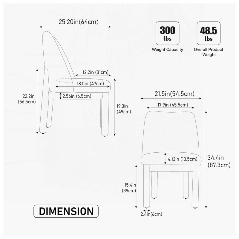 Ensemble de chaises de salle à manger 21,46 po, Blanc + noir - 2 pièces