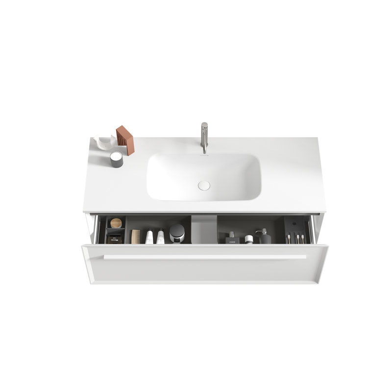 U051-Nevia48w-156 Ensemble de meuble-lavabo neige 48 po avec évier à surface solide Nevia