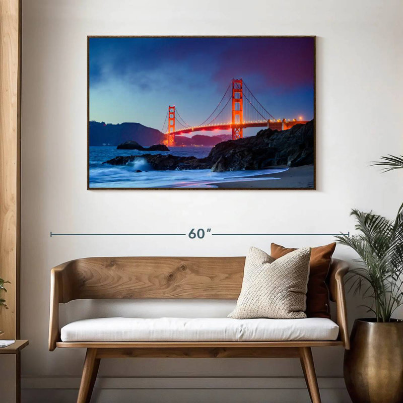 Baker Beach et le Golden Gate, 46 po x 31 po, Cadre flottant noyer